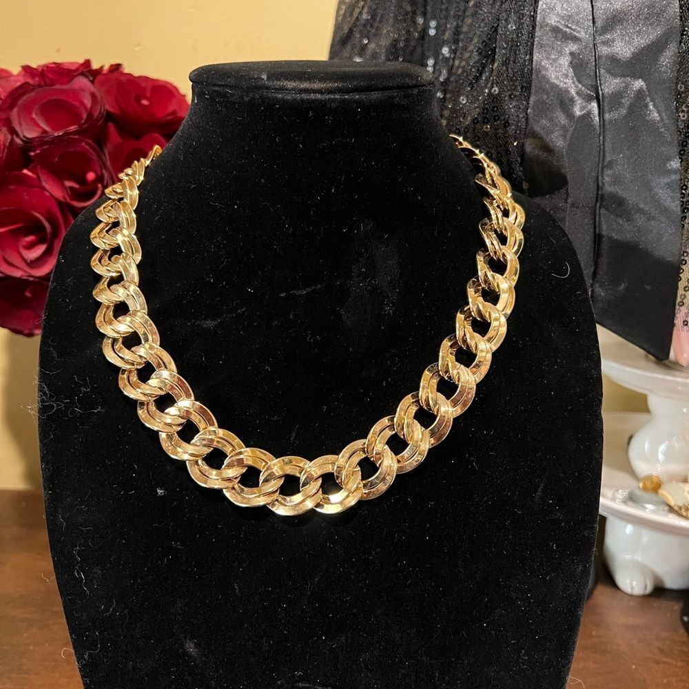🆕 MONET VINTAGE HEAVY GOLD TONE DOUBLE LINK CHAIN NECKLACE